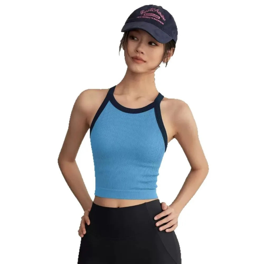 High Neckline Sports Tank Top Comfortable Breathable Fitness Tank Top with Chest Cushion Soft Fixed Cup Tank Top Gym