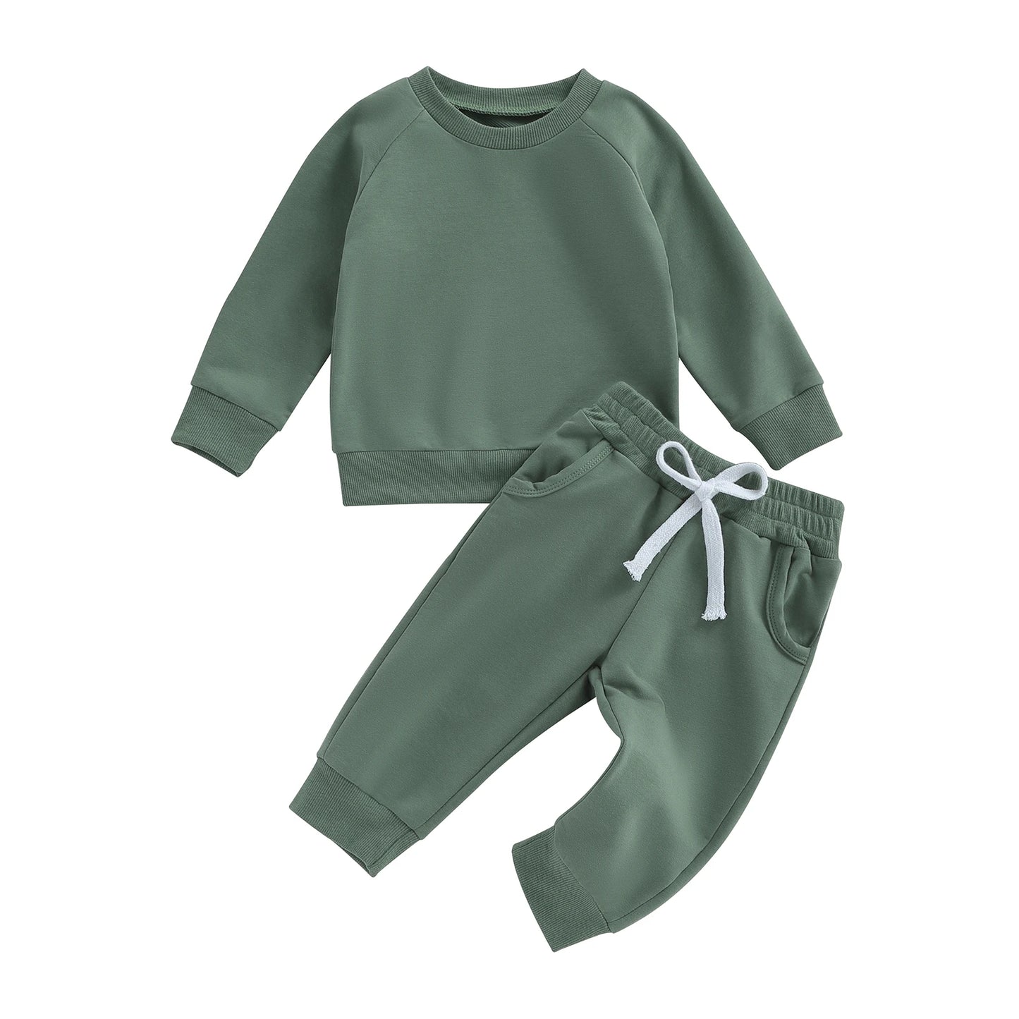 Pudcoco Newborn Baby Boy 2 Piece Outfits Solid Color Long Sleeve Sweatshirt and Elastic Pants for Toddler Fall Tracksuit 0-3T