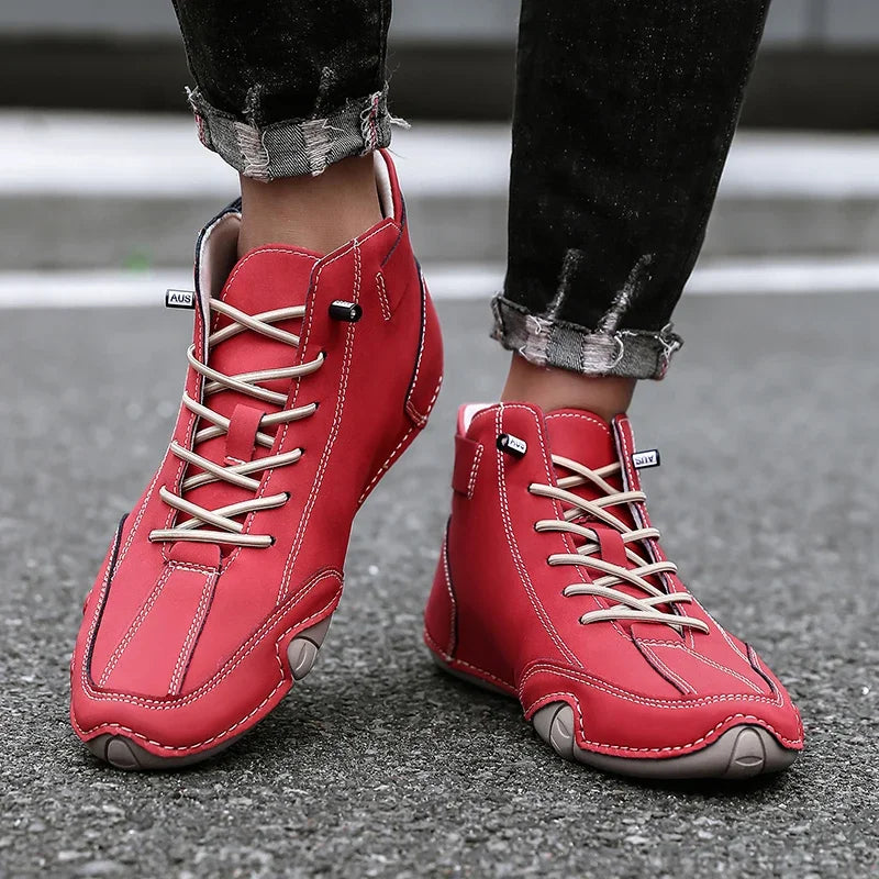 Boots for Men Casual High Top Sneakers Soft Sole Fashion Mens Slip-On Leather Driving Walking Shoes Comfort Luxury Ankle Boots