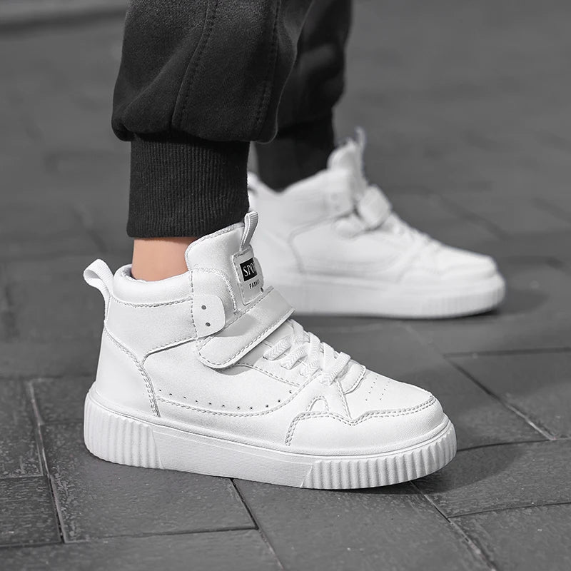 New High Top Childrens Boy Sneakers Outdoor Running Basketball Kids Sports Shoes Non-slip Luxury Pu Leather Boys Sports Shoes