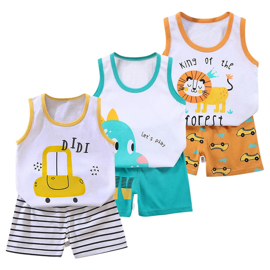 2025 New Kids Tank Tops and Shorts Set Summer Baby Toddler Sleeveless Outfit Girls Boys Casual Breathable Cartoon Clothing