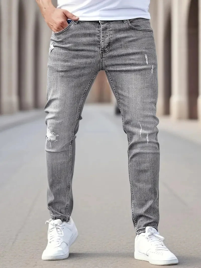 Men's jeans, casual tight pants, elastic denim pants, men's slim fit straight leg pants, fashionable jeans, pencil pants, men's