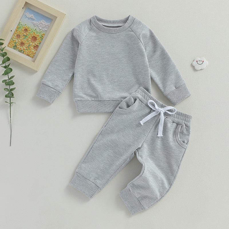 Pudcoco Newborn Baby Boy 2 Piece Outfits Solid Color Long Sleeve Sweatshirt and Elastic Pants for Toddler Fall Tracksuit 0-3T