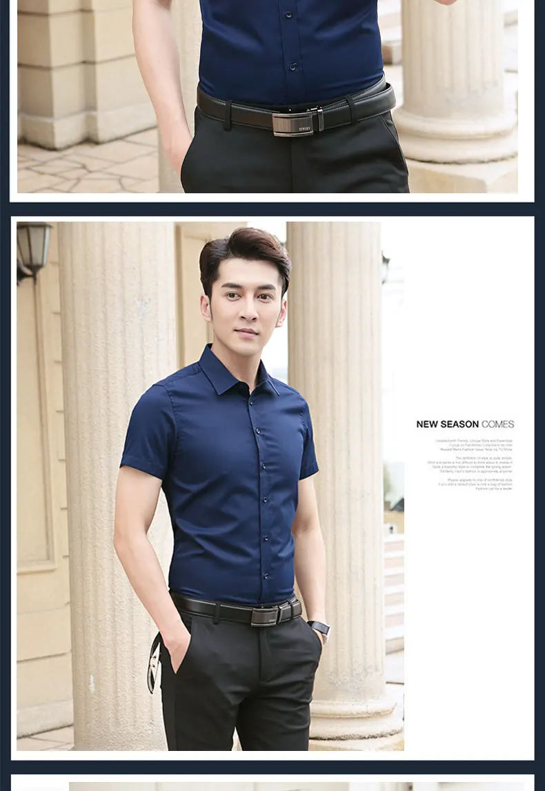 Professional Mens Short Sleeve Shirt White Business Casual Slim Fit Japanese Retro Style Polyester Fiber Printed Shirt for Youth