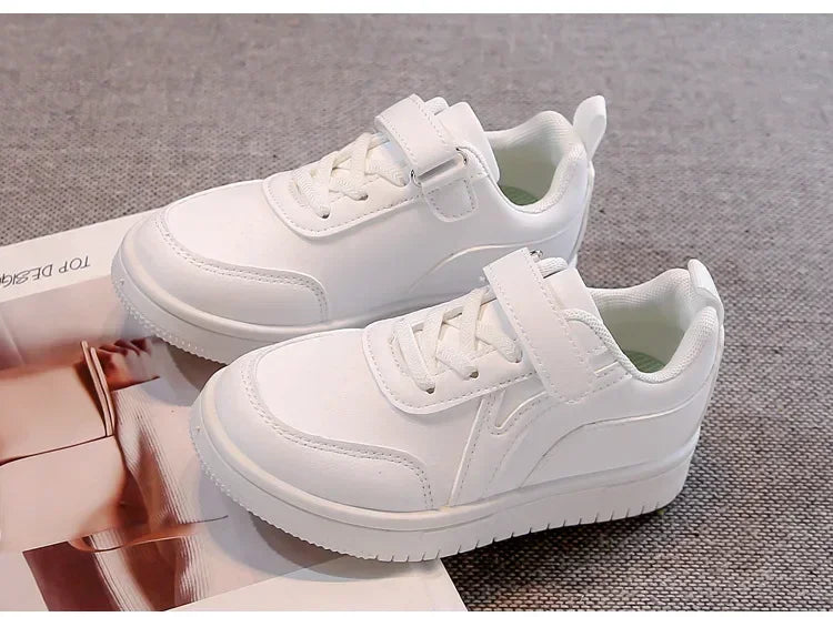 Kids Sports Shoes Non-slip Soft Sole Children White Shoes Hook&loop 2025 New Students School Flat Shoes Comfortable Trendy