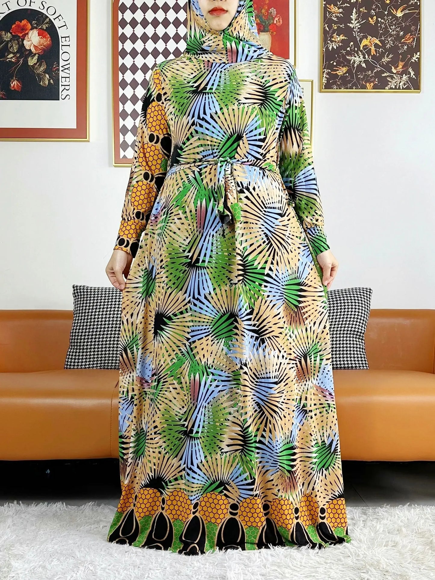 One Piece Set Muslim Young Girls Hooded Hijab Abaya Dress Ramadan Prayer Set Arab Dubai Headscarf Long Robe Islamic Party Gown