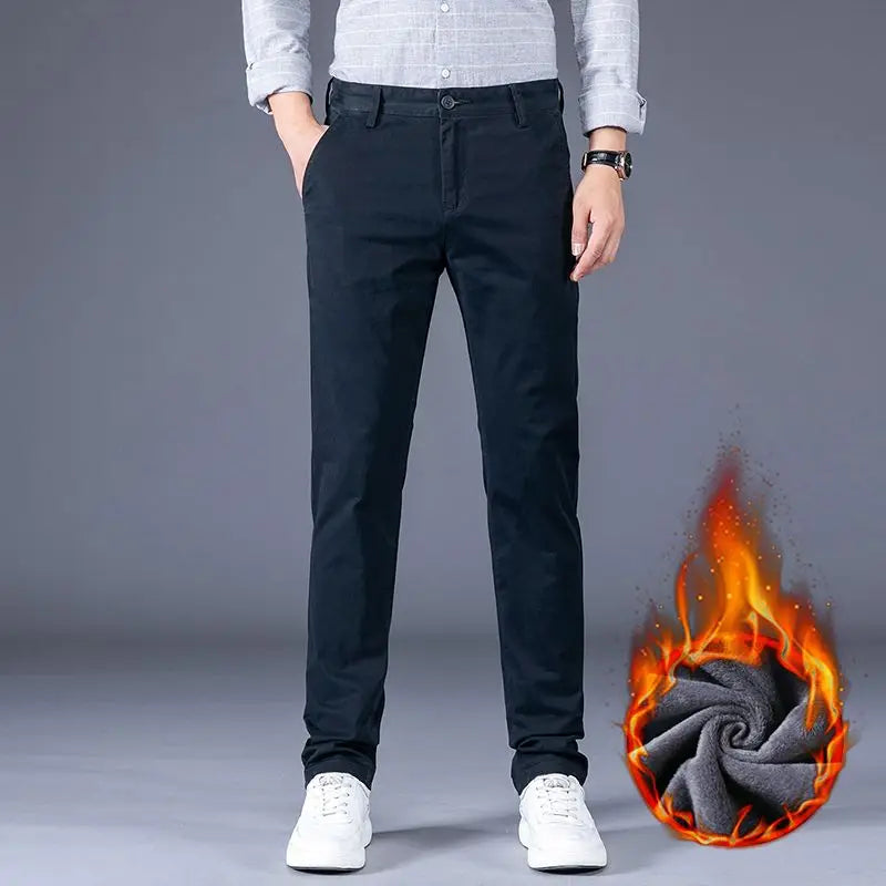 Men's Business Spring and Autumn Men's Casual Pants High-end Cotton Straight Stretch New Long Pants Slim Fleece PantsPlush