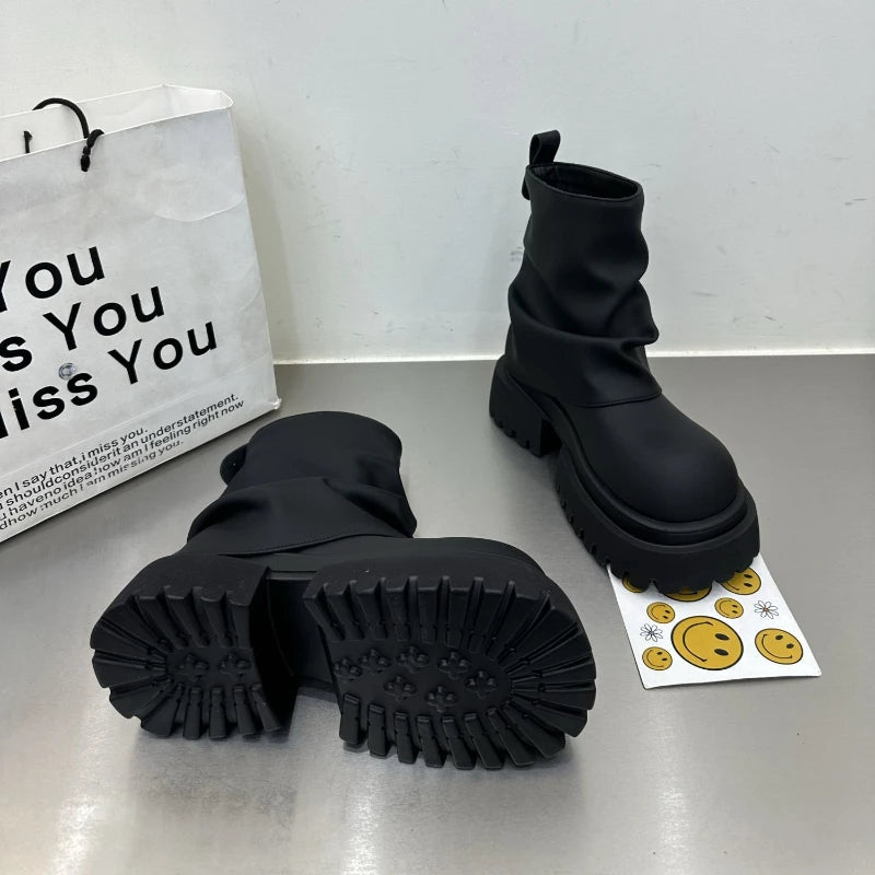 New Style Work Boots for Spring and Autumn Non-slip Wear-resistant Women Short Boots Thick-soled Zippered Mid-tube Women's Boots