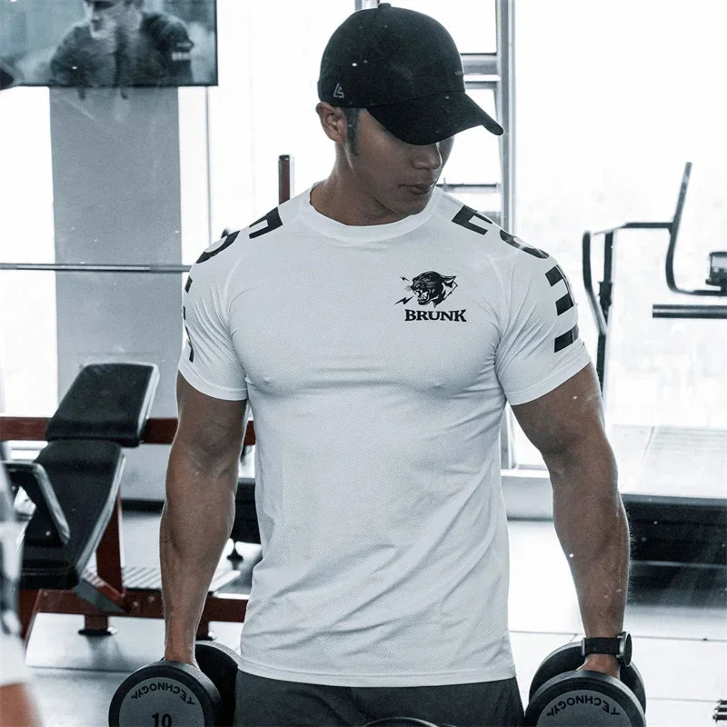 2025 Hot Selling New Men's T-shirt Sports Running Fitness Shirt Fast Breathable Elastic Training Short Sleeved Quick Drying Top