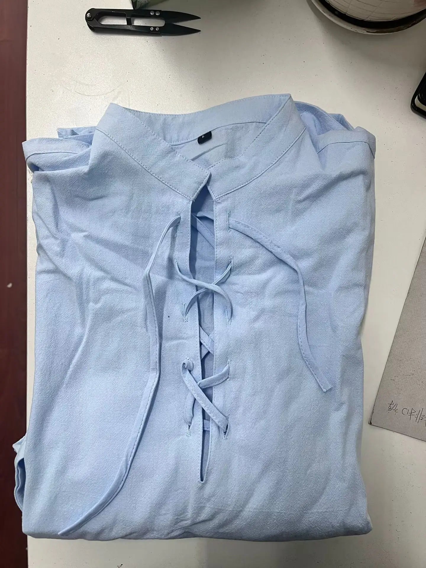 Men Cotton Linen Lace Up Long Sleeve Solid Blouse Shirts Summer Male Solid Loose Pullover Blouse Tops ARJ-A1776