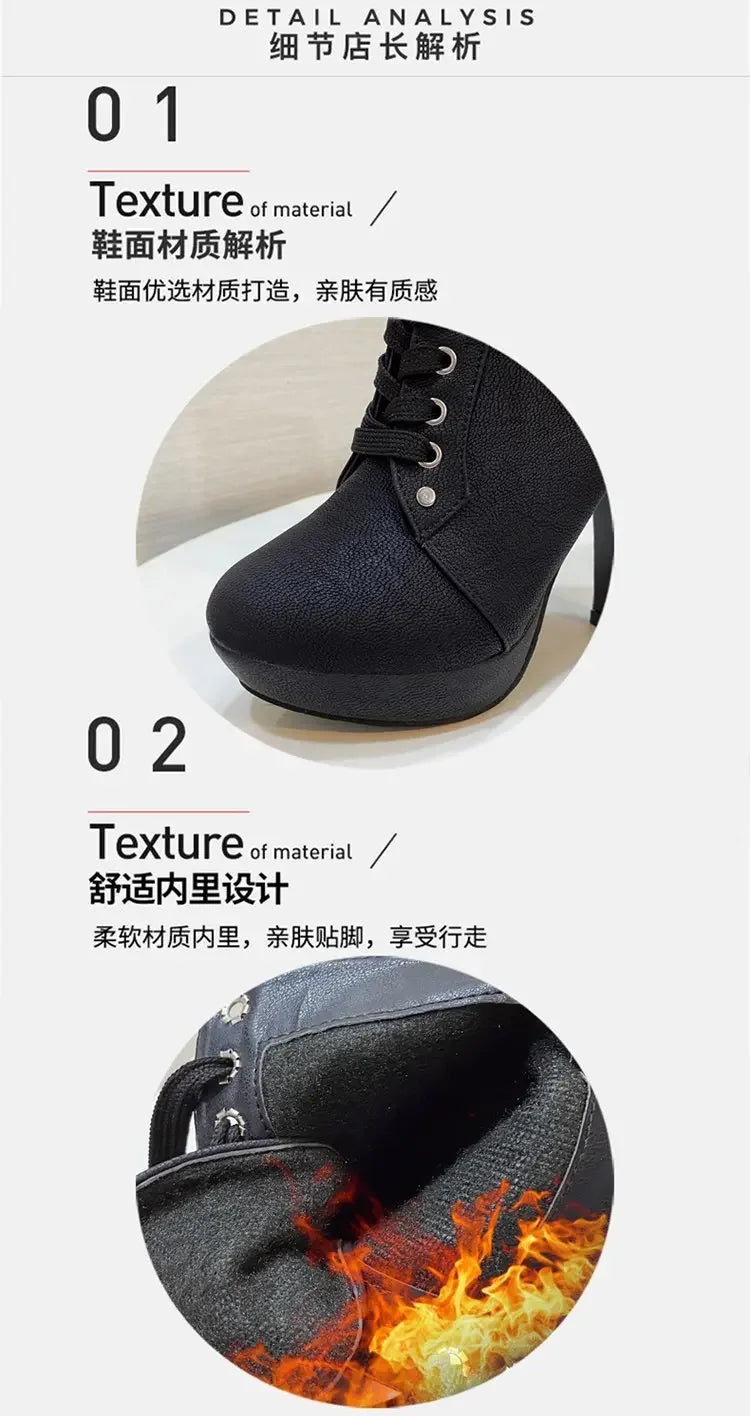 Women High Heels Platform Ankle Boots 2025 Autumn Winter Fashion Thick Heel Cross Strap Boots Female Belt Buckle Short Booties