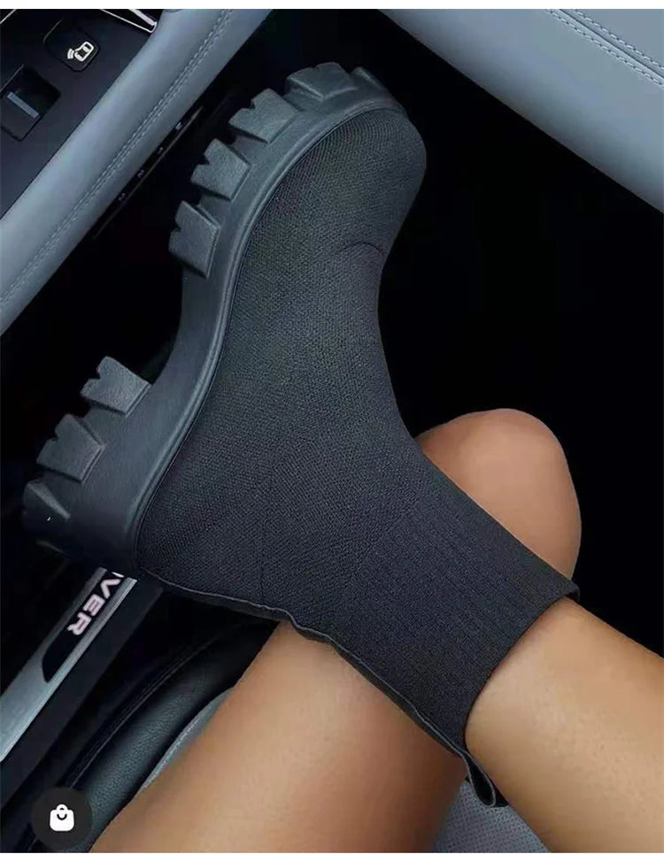 Women Boots Autumn Winter Boots Slip on Knitted Socks Shoes Women 2022 Platform Boots with Heels Botas De Mujer Female Botines