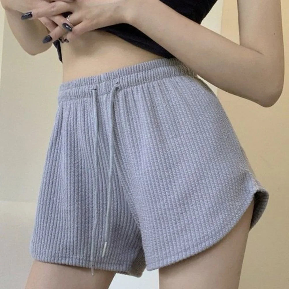 Women's High Waist Shorts Solid Color Fashionable Casual Loose Pocket Lace Up Shorts Girls Soft Cool Female Shorts
