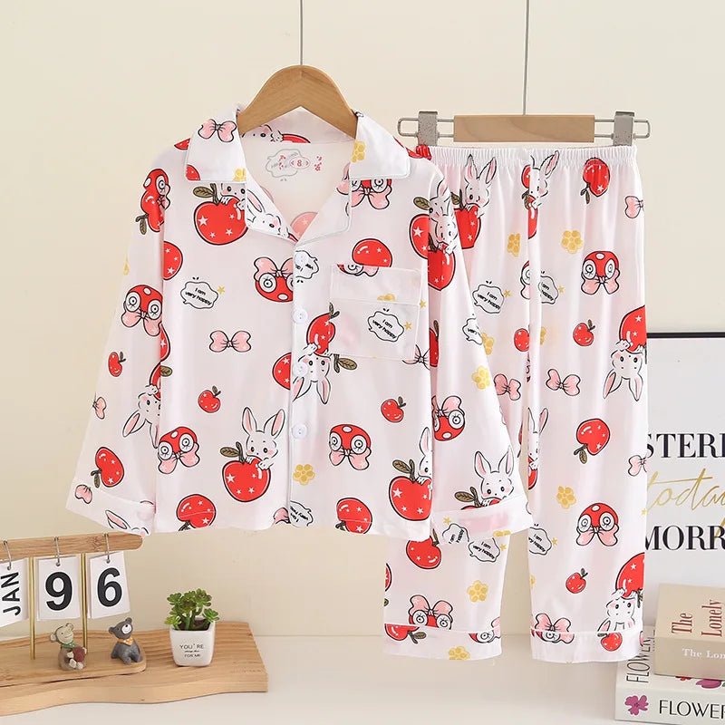Cartoon New Spring Autumn Children's Pajamas Set Girls Boys Teenagers Stitch Long-sleeved and Pants Outside Home Clothes Set