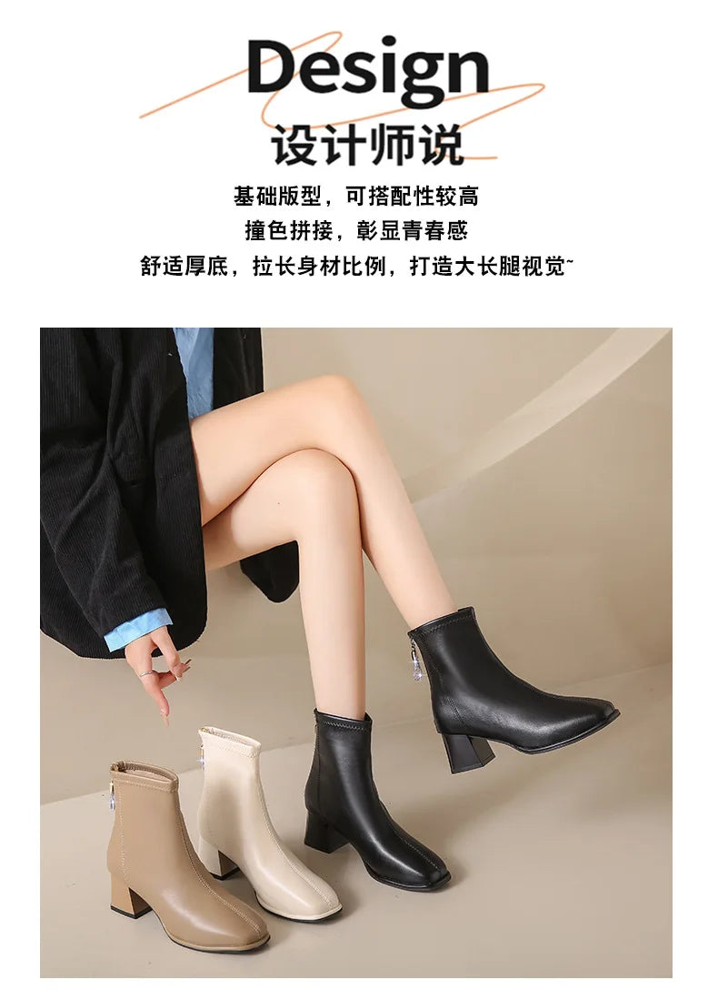 Platform Boot Shoes for Women Modern Western Black Femme Botas Punk Goth Female Winter High Heeled Shoes Round Toe Heels Botines