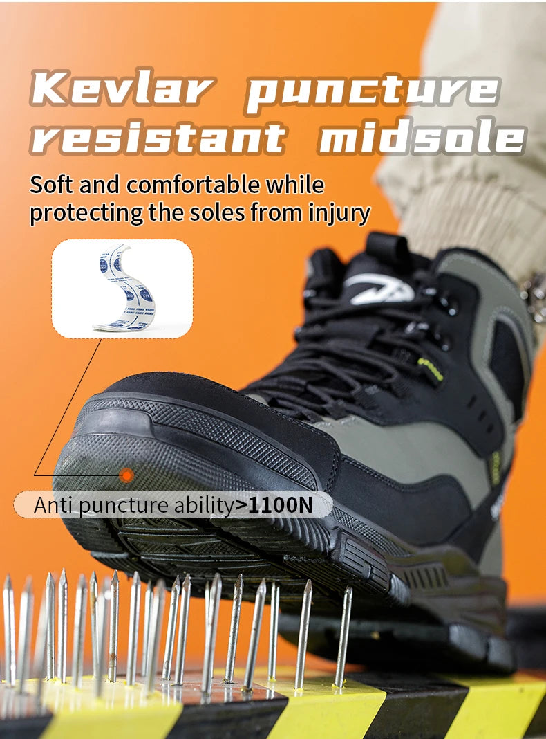 Men's High Top Work Safety Boots with Steel Toe - Anti-Smash, Durable, Protective & Comfortable for Industrial and Outdoor Use