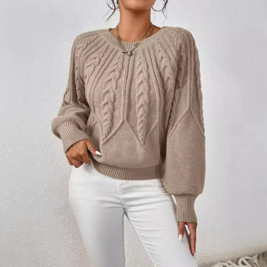 Knit Sweaters Women Loose Full Sleeve Thick Spliced Jumpers Round Neck Solid Casual Pullovers Office Lady Elegant 2025