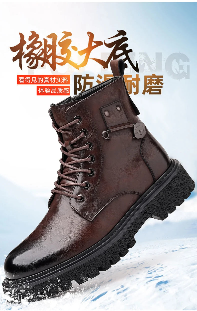 Men's High-Top Boots: British Style Thickened Sole Genuine Leather Indestructible Work Boots, Couple Big Yellow Boots for Men an