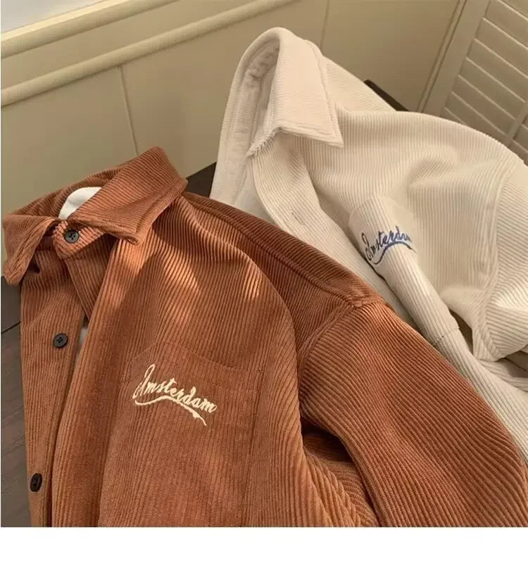 2025 New Retro Lapel Loose Long Sleeve Casual Shirt Jacket Men's Korean Style Trendy Spring Autumn Wear Comfortable Outerwear