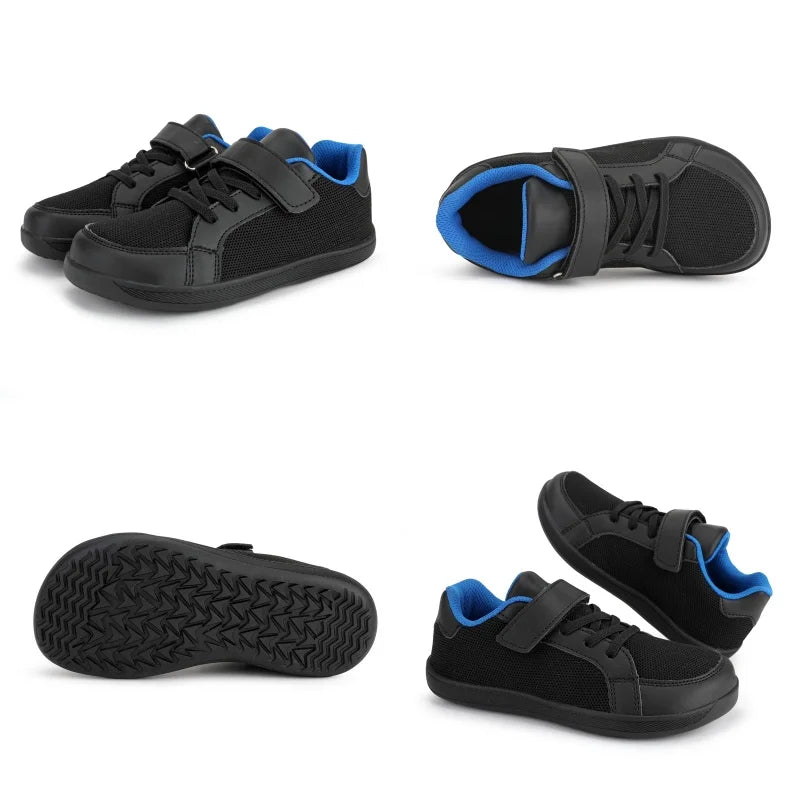 New Kids Wide Toe Barefoot Shoes Little/Big/Kid Hook Loop Minimalist Sneakers Artificial Leather Mesh Lightweight Shoes