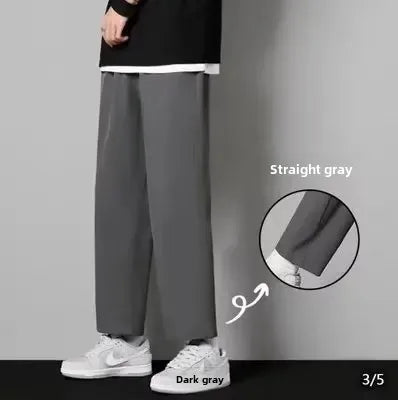Men's Ice Silk Straight-Leg Pants Loose Fit Lightweight Casual Trousers Trendy Quick Dry Pants Men's Draped Bell Bottoms