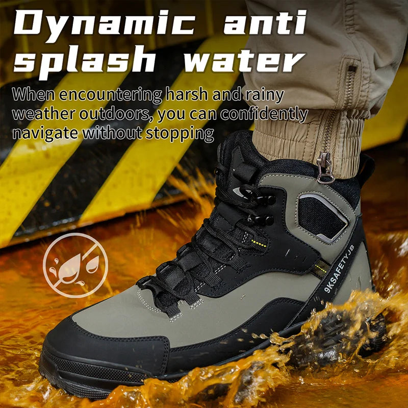 Men's High Top Work Safety Boots with Steel Toe - Anti-Smash, Durable, Protective & Comfortable for Industrial and Outdoor Use
