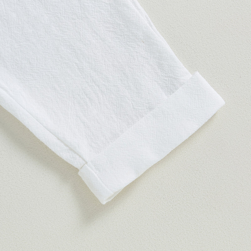 Pudcoco Kid Baby Boys Summer Outfits Solid Color Buttons Short Sleeve Shirts and Elastic Waist Long Pants 2Pcs Clothes Set 6M-4T