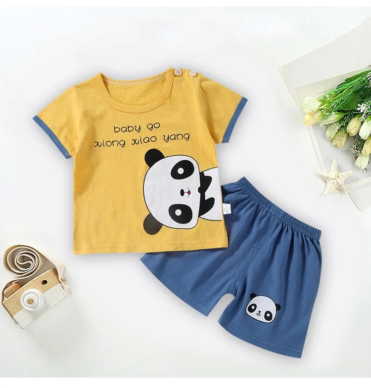 Fashion Kids Clothes Boys Sets Top Shorts 2PCS 100% Cotton Soft Summer Children Baby Cloths T-shirt Shorts Toddler Suit For 0-6Y