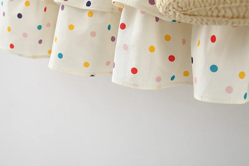 Cotton Dress for Baby Girl Heart Shaped Button Colorful Polka Dot Bow Dress Send Bag