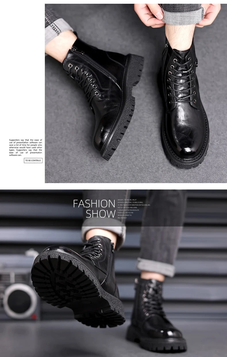 Men's High-Top Boots: British Style Thickened Sole Genuine Leather Indestructible Work Boots, Couple Big Yellow Boots for Men an