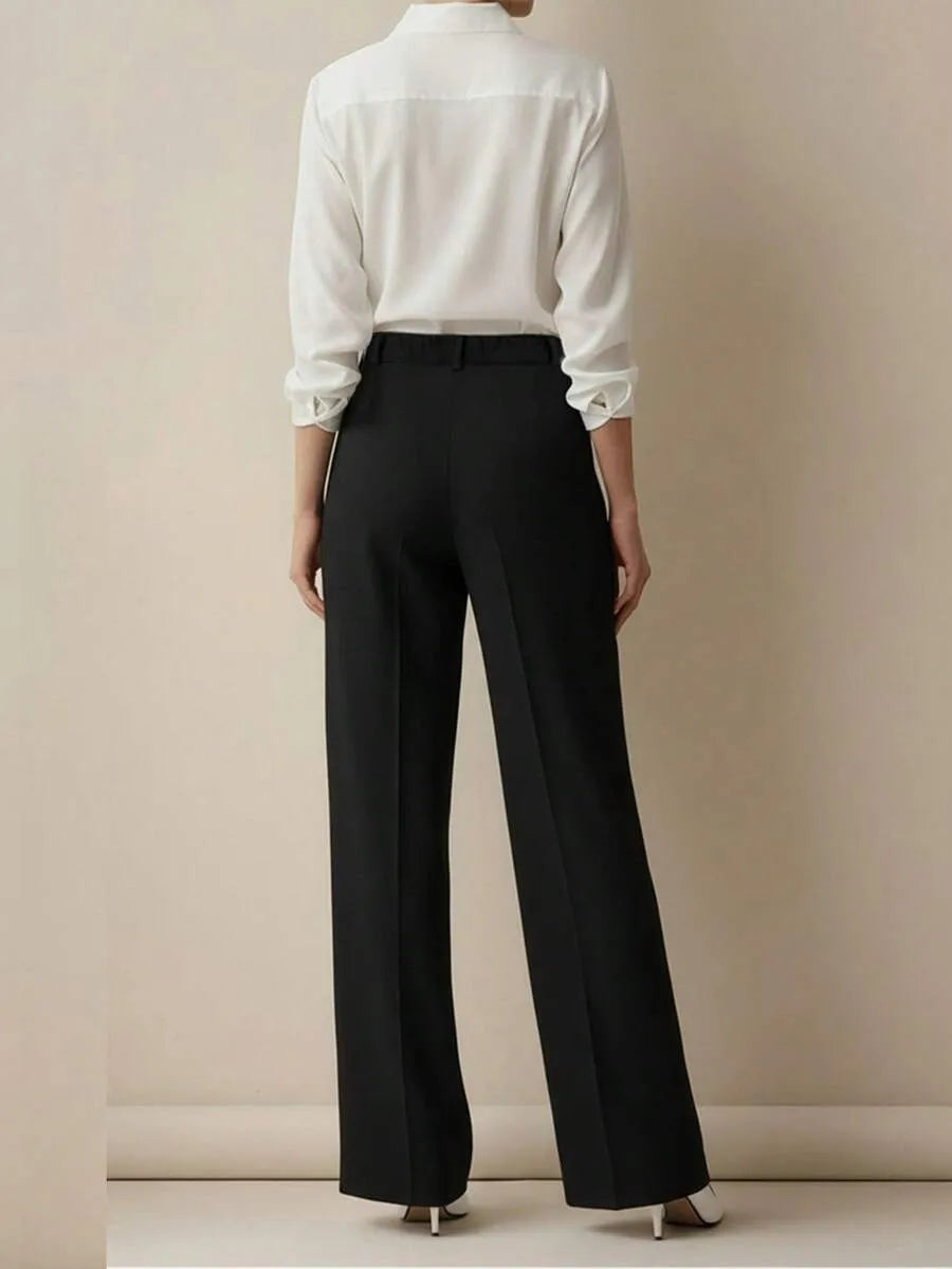 European and American cross-border spring and autumn fashion solid color casual high-waist loose work trousers with pockets