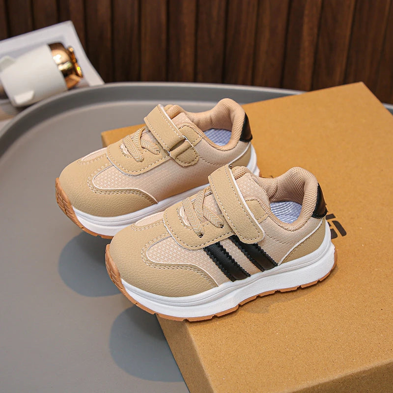 Children's Sneakers 0-8 Years Old Blue Leather Boys Girls Single Shoes Four Seasons Models Soft Non-slip Kids Walking Shoes