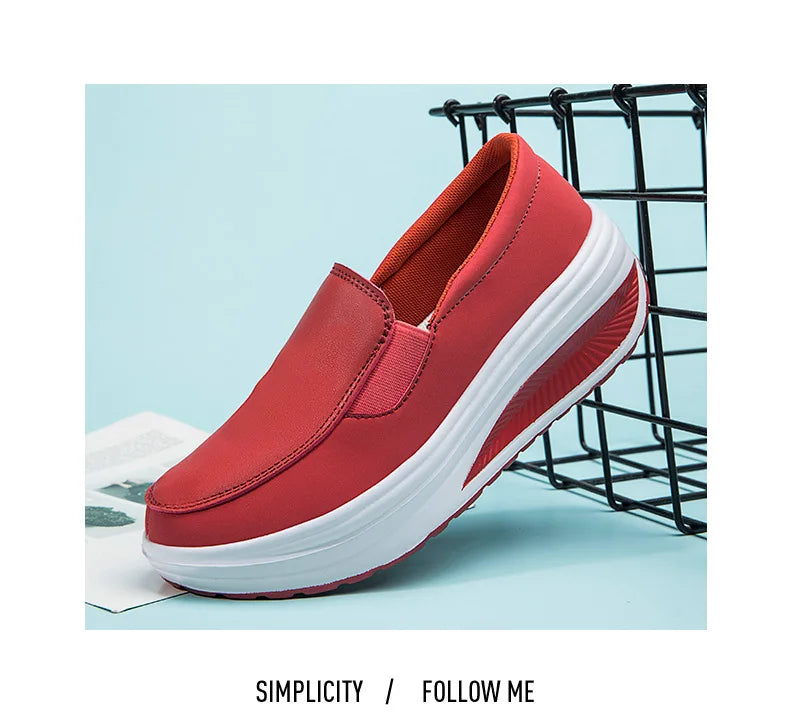 Women's Shoes Spring Genuine Leather Soft Outsole Work Shoes Female Black Swing Shoes Woman Plus Size Wedges Single Shoes