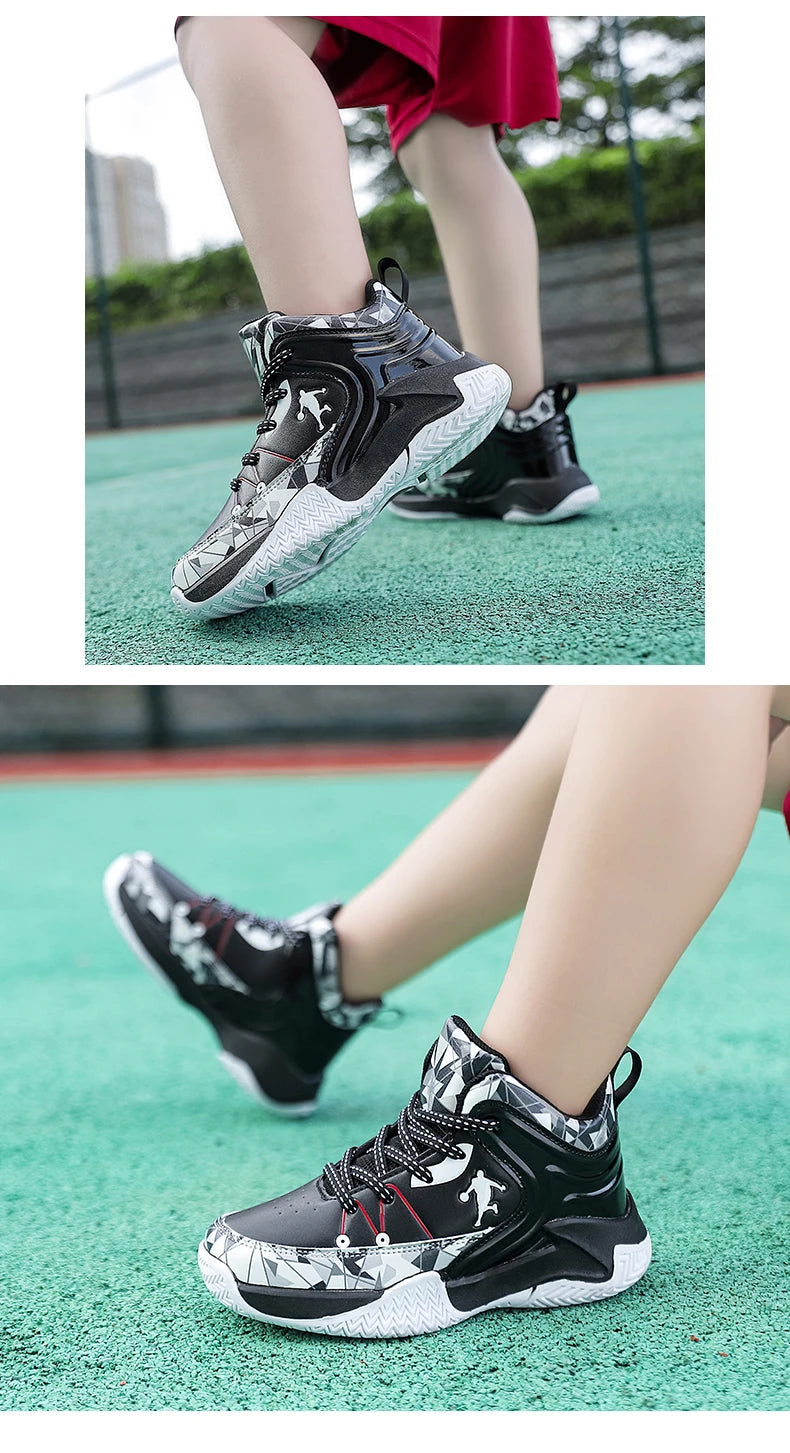 Hot Sale Basketball Shoes For Children Fashion Design Purple Children's Basketball Sneakers High Top Lace-up Kids Sports Shoes