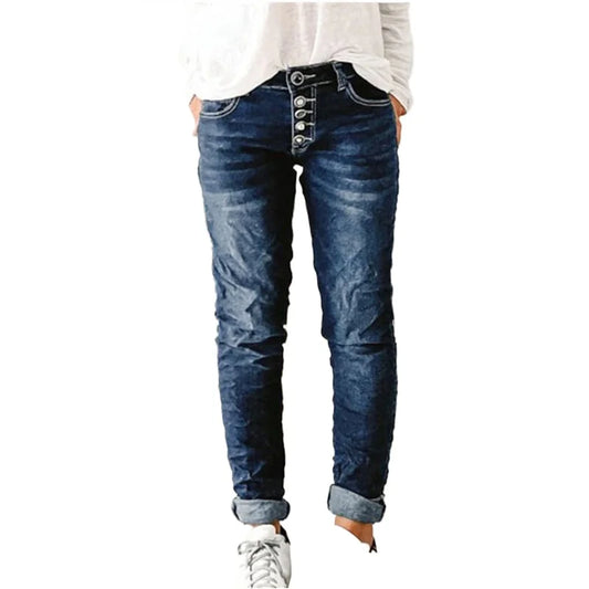Women's Breasted Jeans For Women 2024 Mom Jeans High Waist Blue Loose Washed Fashion Straight Denim Pants Vintage Streetwear