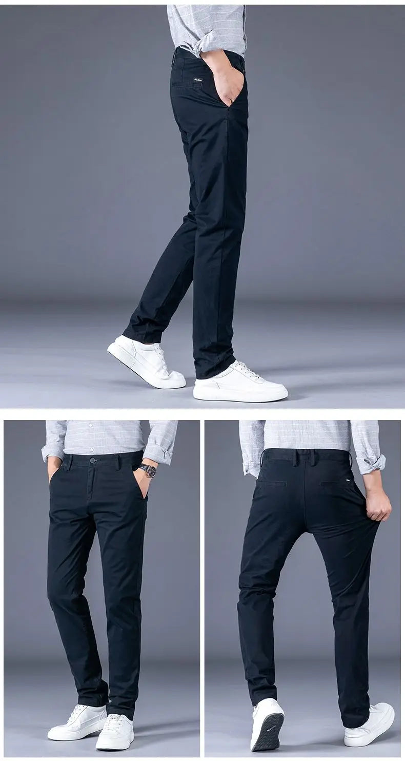 Men's Business Spring and Autumn Men's Casual Pants High-end Cotton Straight Stretch New Long Pants Slim Fleece PantsPlush