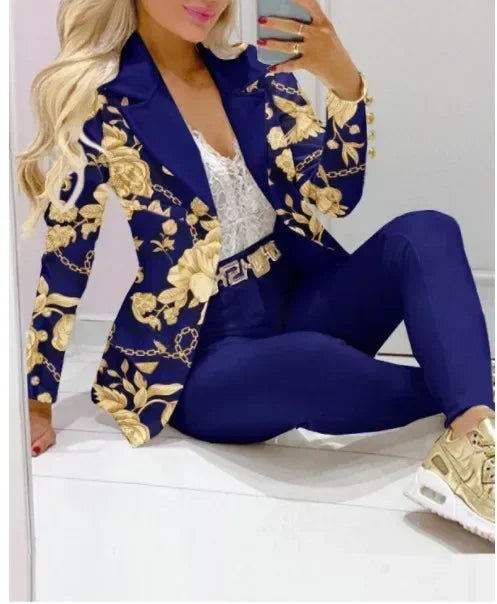 2025 Spring Autumn Two Piece Set Women Office Tracksuits For Ladies Outfits Lapel Collar Double Breasted Blazer Suit Pants Set