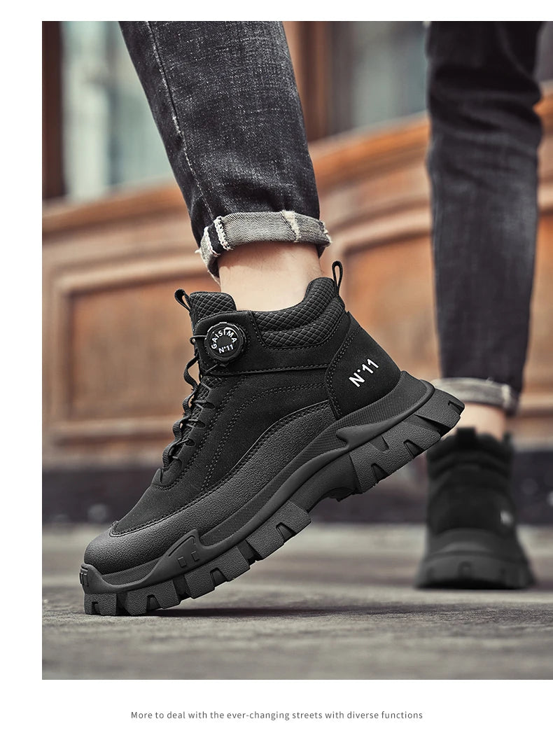 Men's Short Boots 2024 Winter New Thick Soled Work Casual Shoes Waterproof Non-Slip Sneakers Male Tenis Shoes Outdoor Boots Men