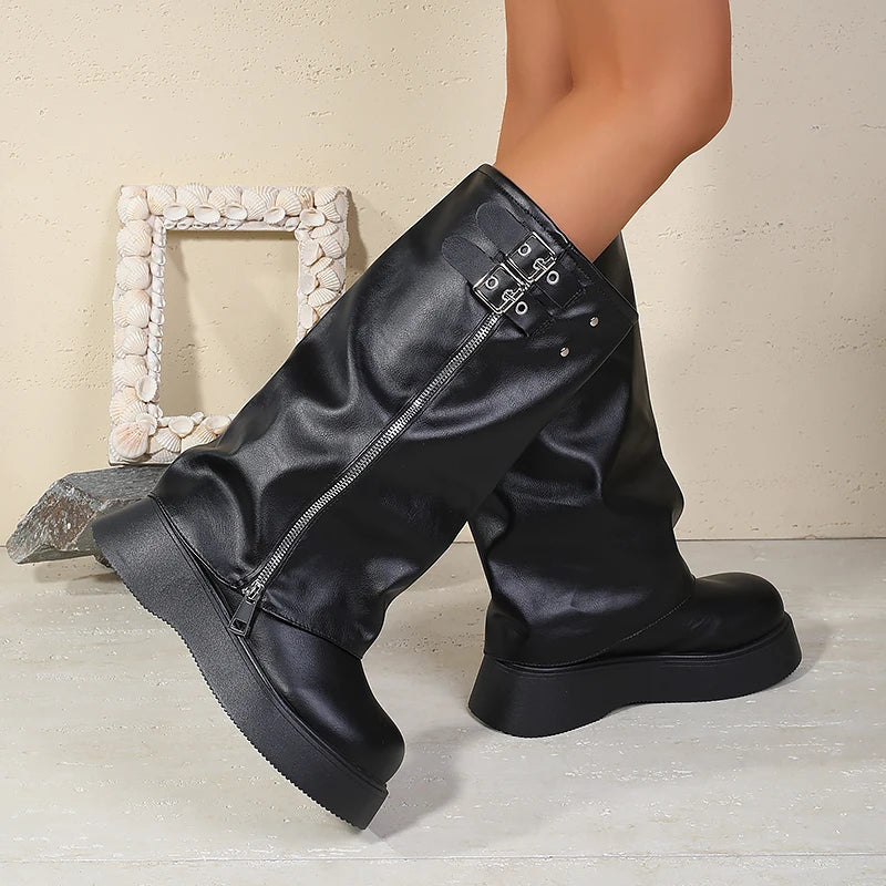 Big Toe Booties for Women Sweet Cool Style Pile Boots Thick Sole Platform Western Boots Over-the-Knee Long Boots High Tube Ridin