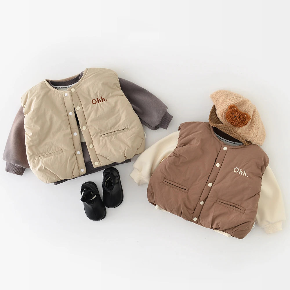 LILIGIRL Winter Baby Vest Thicken Letter Toddler Girls Waistcoat Simple Warm Infant Fleece Padded Coat 6M-3T