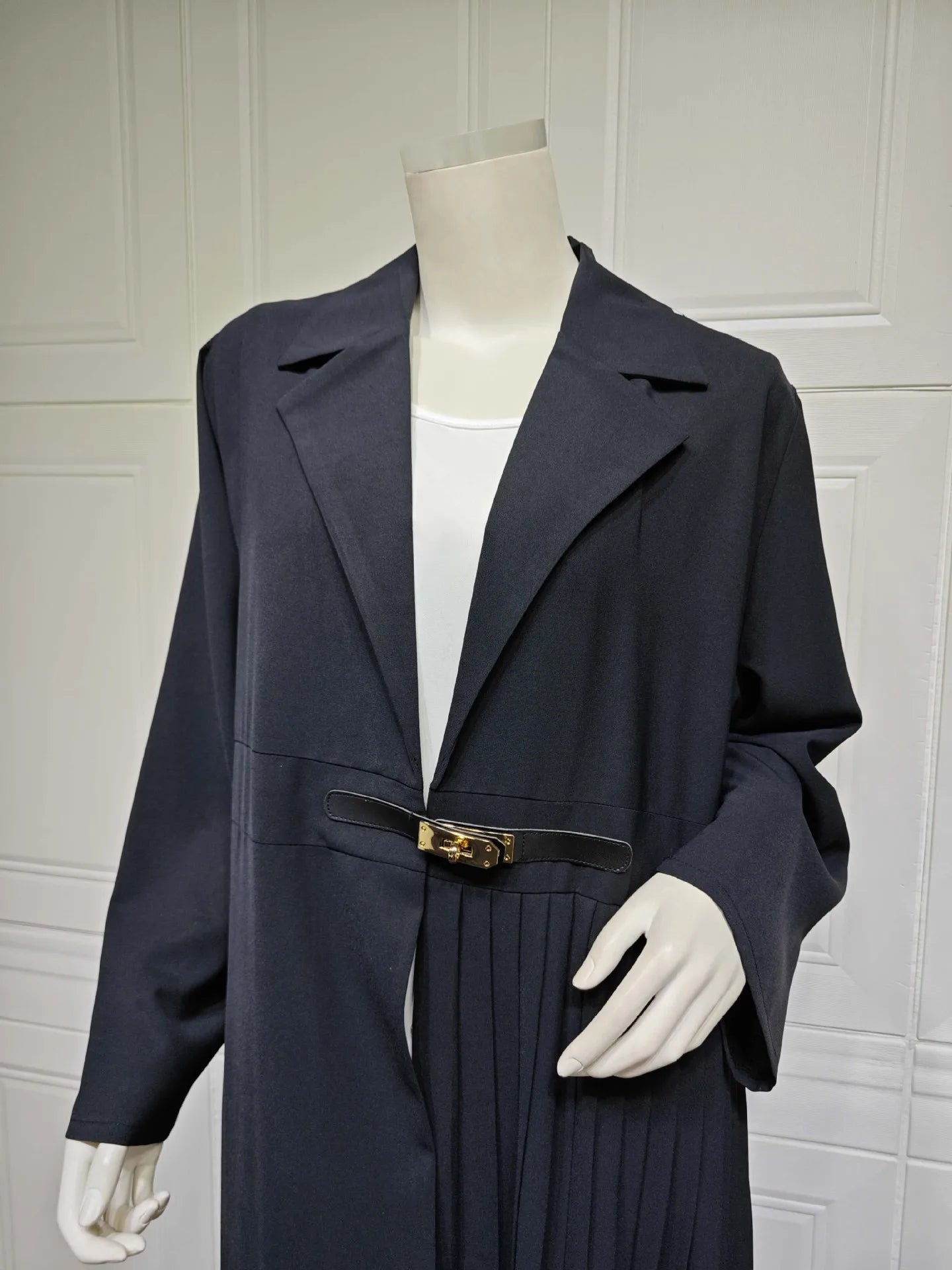 Abaya Cardigan Long Robe Pleated Jacket Muslim Arabic Fashion Leather Button