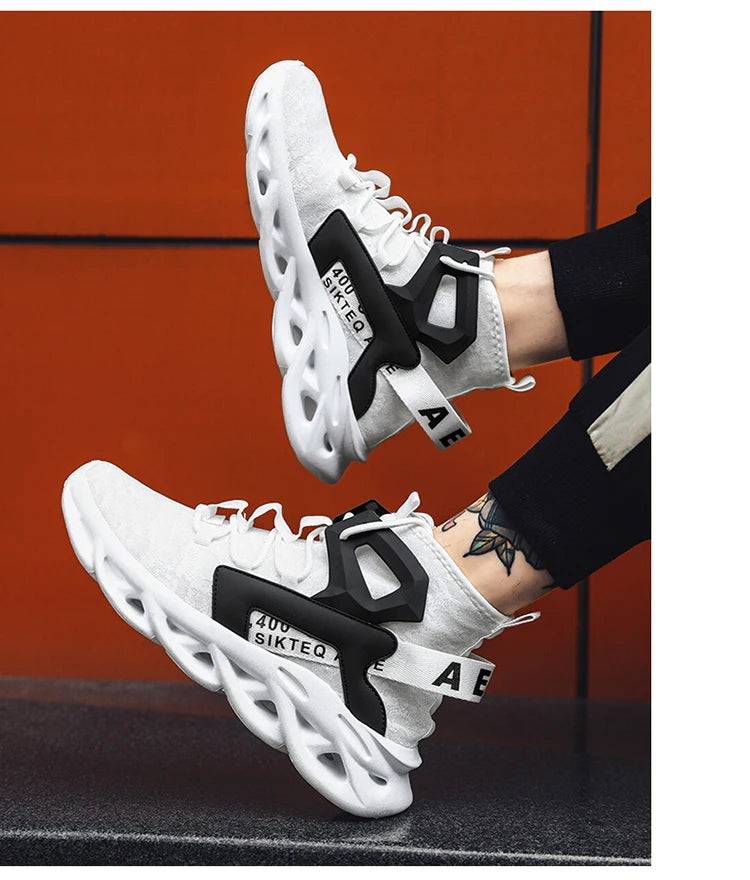 Men's high-top, large-sized casual sports shoes, anti-slip, breathable, woven mesh, loafers, running and tennis men's shoes