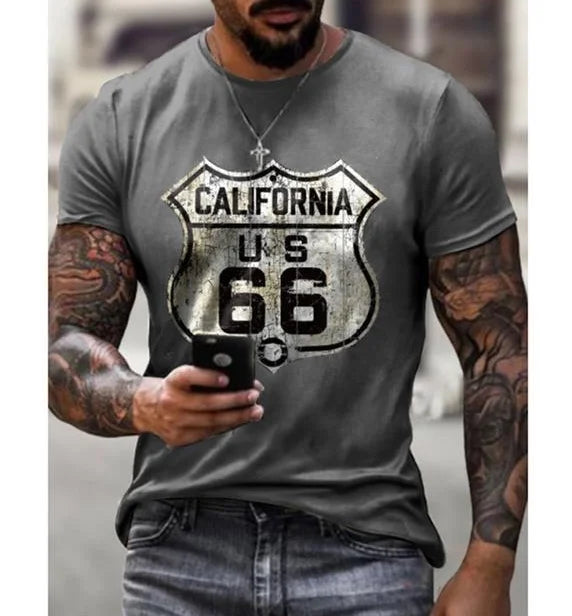 Retro America Route 66 3D Printed Men's T-shirts Vintage Loose Men Clothing Summer Round Neck Short Sleeve Unisex Tops Tees 4XL