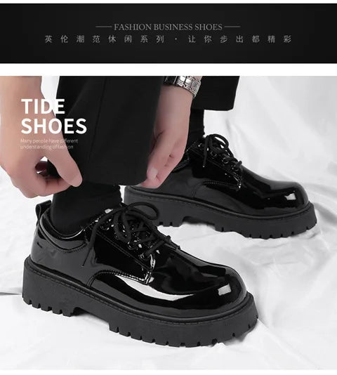 Men's Business Shoes Autumn Lace-up Men Shiny Wide Foot Business Shoe British Chunky Male Derby Shoes Luxury Men's Dress Shoes