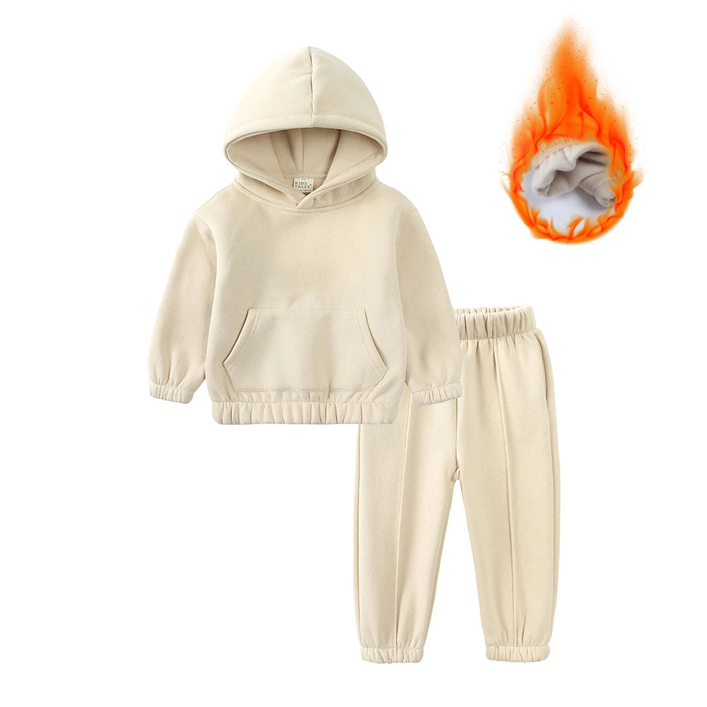 2025 Toddler Customize Warm Fleece Baby Boys Clothing Set Sweatsuit Pullover Grils Kids Sweatshirts+Pants Children Outfits 2 Pcs