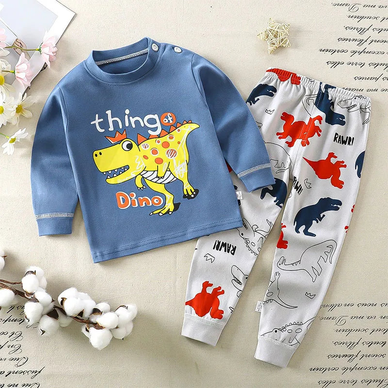 Spring Autumn Toddler Boy Outfits Kids Clothes Girls Korean Cartoon Cute Print Long Sleeve Baby Tops+Pants Children's Sets B238