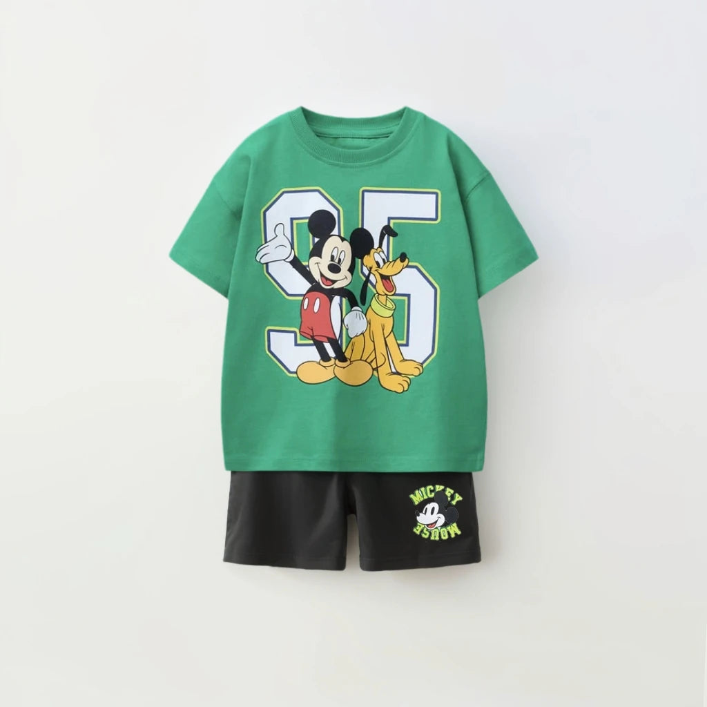 Mickey 2piece Set For Children's Clothes 2026 New Summer Clothing Disney Cartoon T-shirt + Shorts Kids Casual Suit Tracksuits