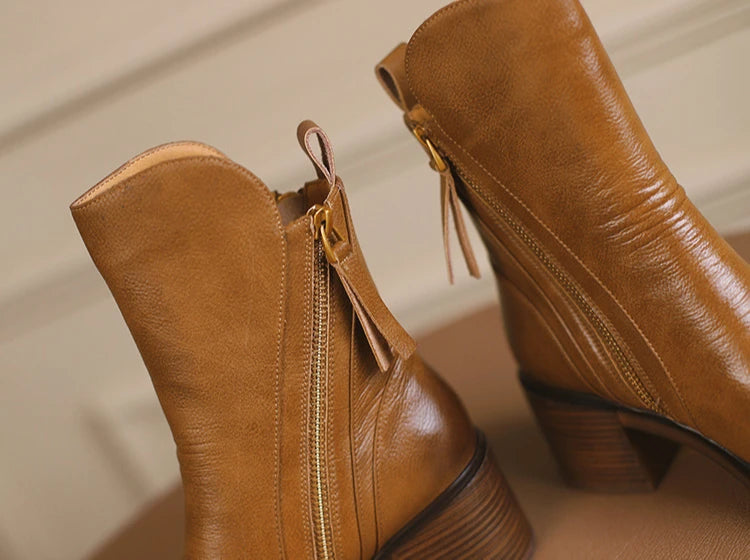 Women's Boots 2025 Spring and Autumn New Chelsea Boots Thick Heel Brown Short Leather Shoes for Women High Heels platform shoes