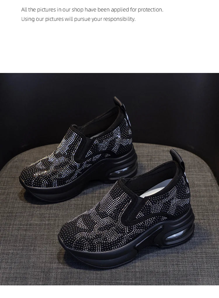 2023Women's Shoes  Autumn New Casual Small White Shoes Rhinestone Platform Sports Air Cushion Shoes Plus Size Zapatos De Mujer