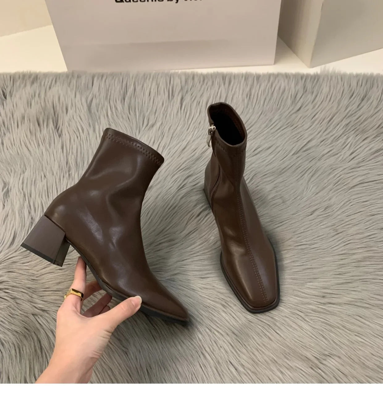 Short boots for women 2025 new spring and autumn single boots round toe raised waterproof platform bare boots for women